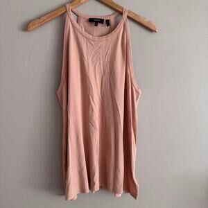Theory Tan Kavasi Classic Pima Cotton High Neck Tank Top Size Medium